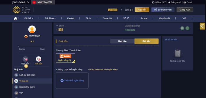 Mega casino World Tiện Ích Gửi Rút Tiền Nhanh Chóng